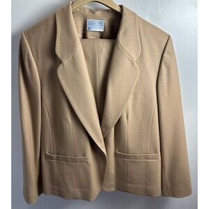 Vintage Pendleton Wool Tan Camel  3 Piece Suit Set Pants Skirt Blazer Plus Sz 16
